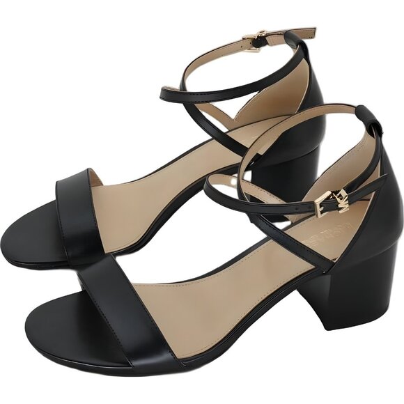 Michael Kors Serena Flex Leather Ankle-Strap Block Heel Sandals Black US 7M - Picture 2 of 6